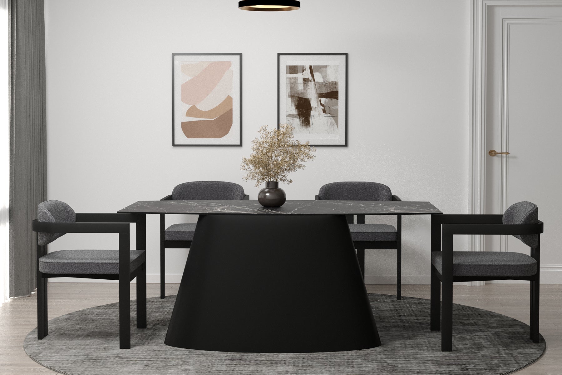 Kano Calacatta Tabla Konik Siyah Masa Takımı