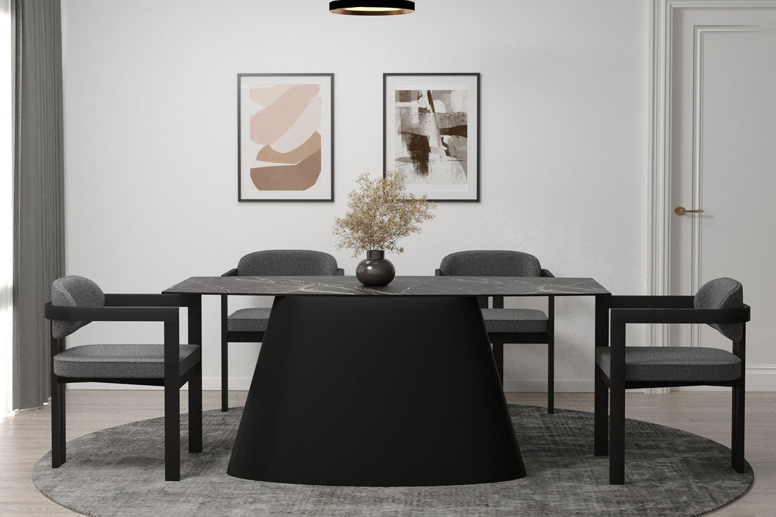 Kano Calacatta Tabla Konik Siyah Masa Takımı