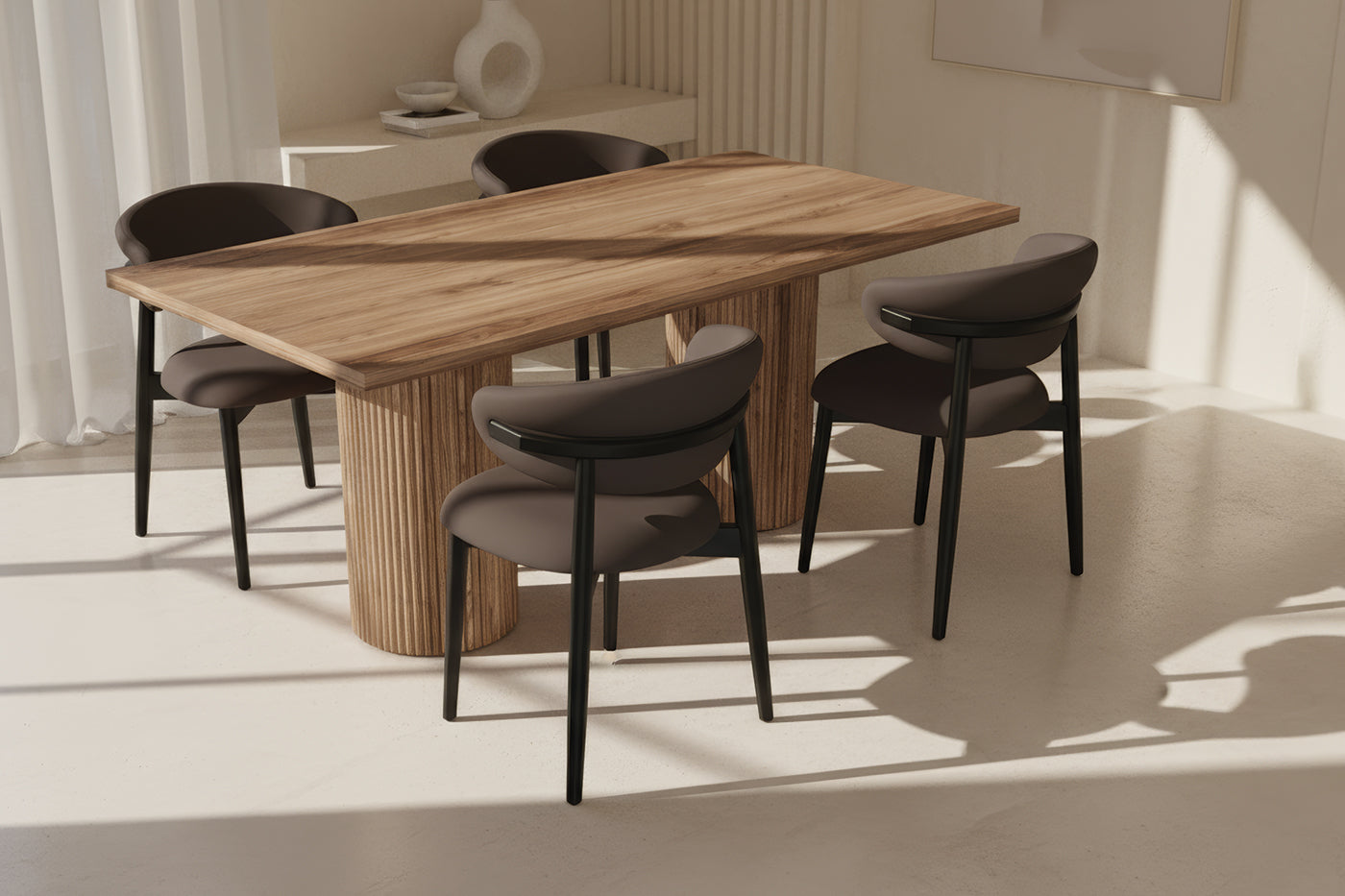 Dikdörtgen Ceviz MDF Çıtalı Ceviz Masa Takımı