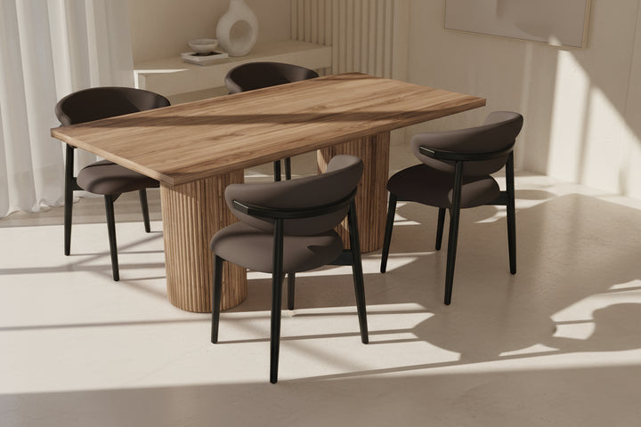 Dikdörtgen Ceviz MDF Çıtalı Ceviz Masa Takımı