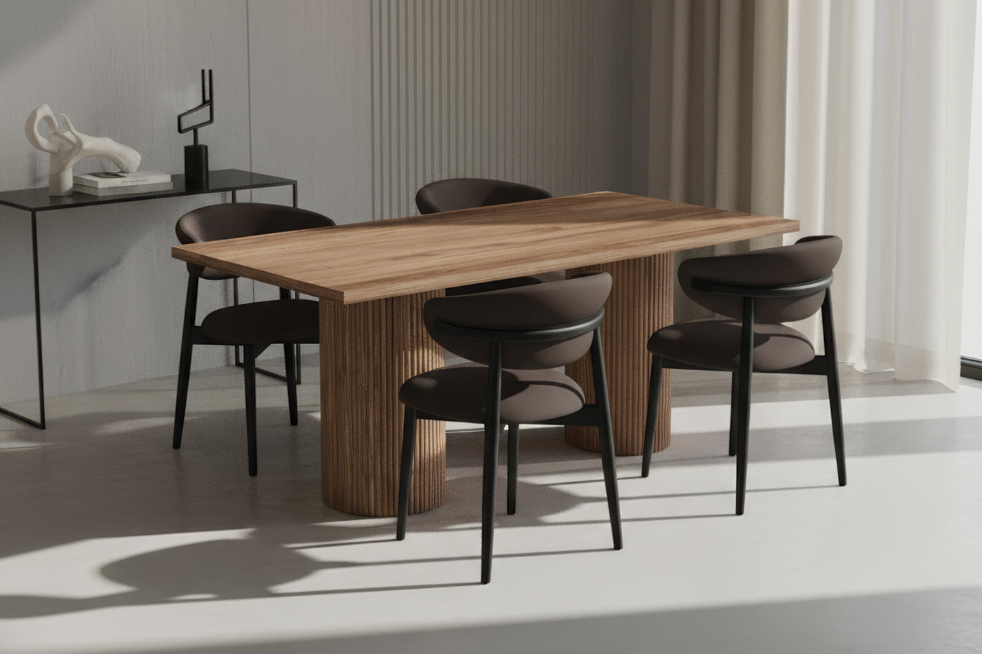 Dikdörtgen Ceviz MDF Çıtalı Ceviz Masa Takımı