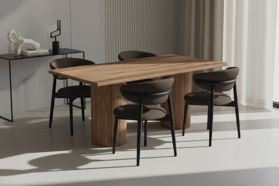 Dikdörtgen Ceviz MDF Çıtalı Ceviz Masa Takımı