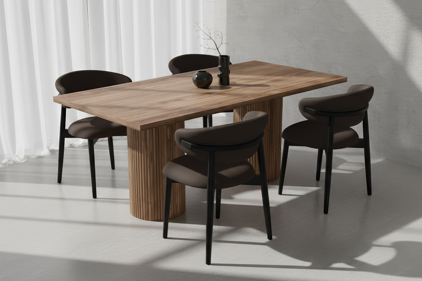 Dikdörtgen Ceviz MDF Çıtalı Ceviz Masa Takımı