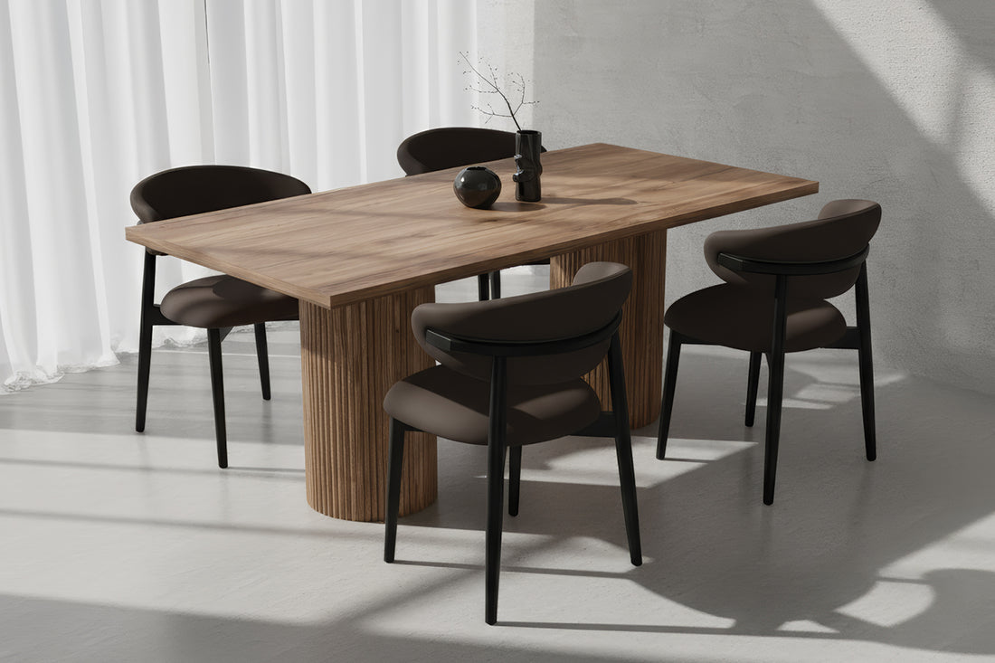 Dikdörtgen Ceviz MDF Çıtalı Ceviz Masa Takımı