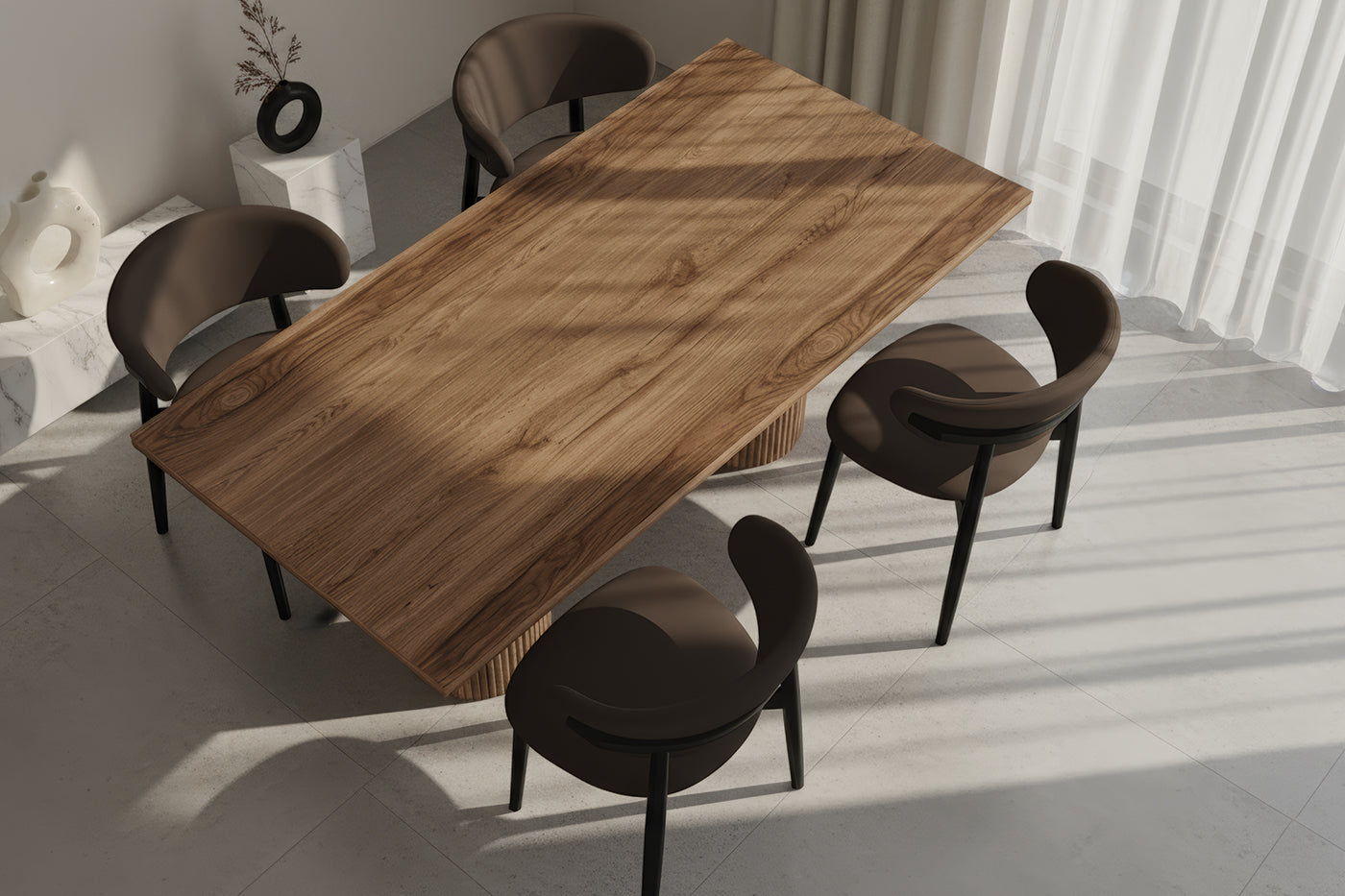 Dikdörtgen Ceviz MDF Çıtalı Ceviz Masa Takımı