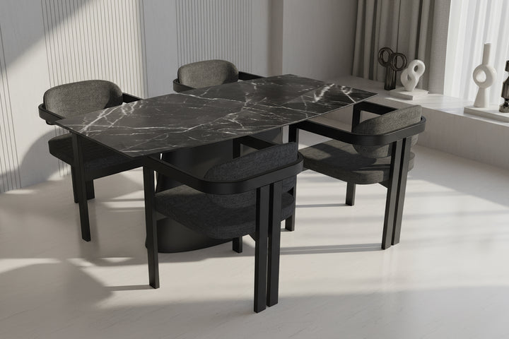 Kano Calacatta Tabla Konik Siyah Masa Takımı