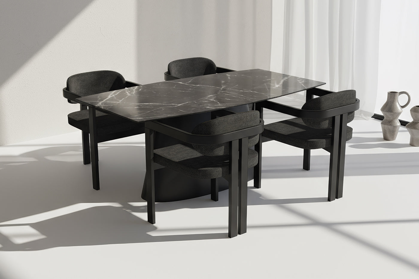 Kano Calacatta Tabla Konik Siyah Masa Takımı