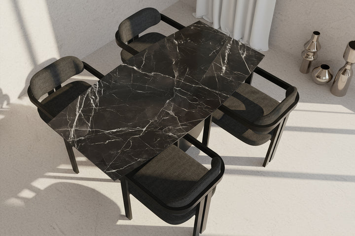 Kano Calacatta Tabla Konik Siyah Masa Takımı