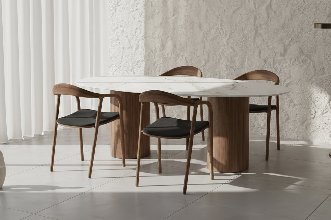 Elips Seramik Adel Tabla Silindir Ceviz Masa Takımı