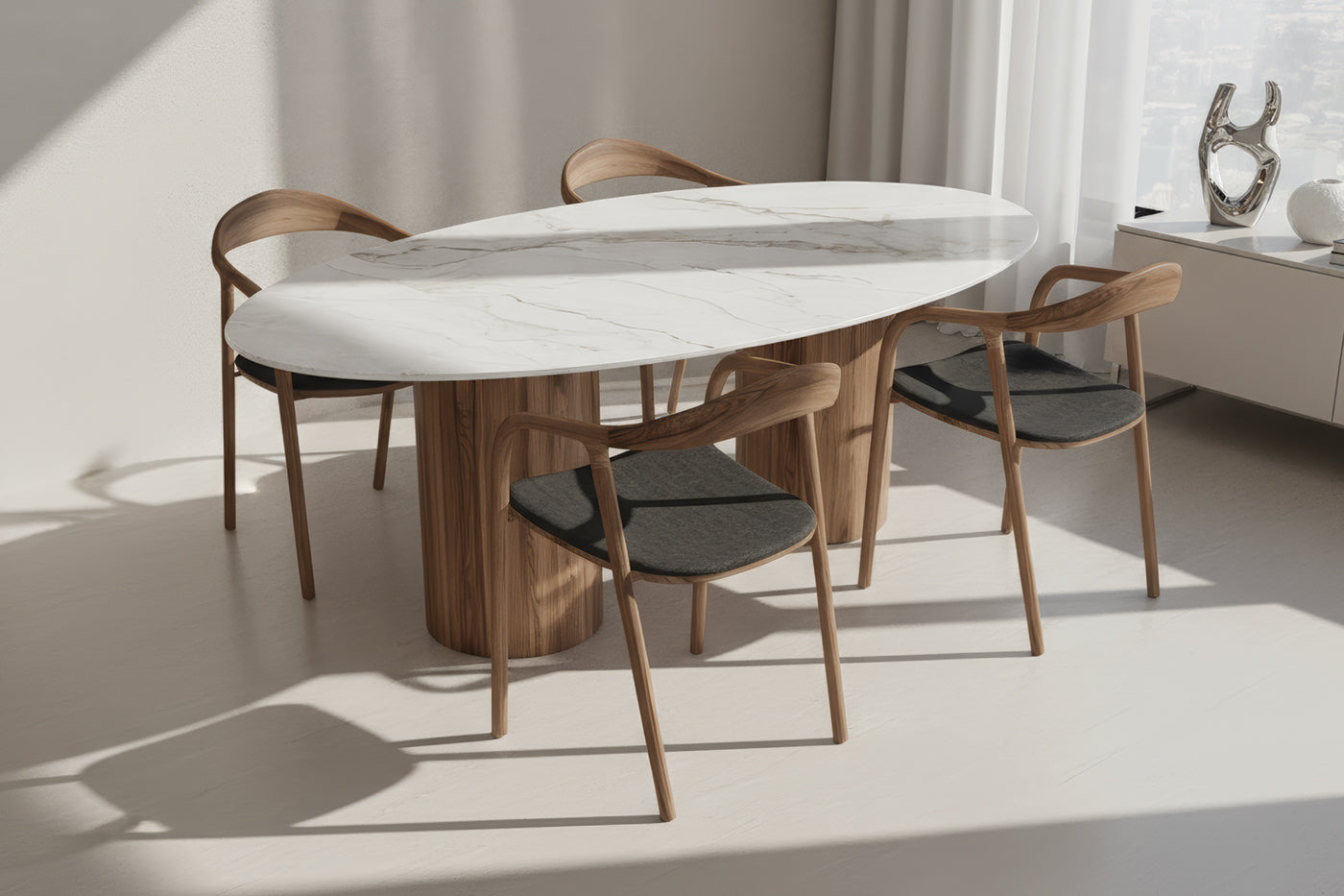 Elips Seramik Adel Tabla Silindir Ceviz Masa Takımı