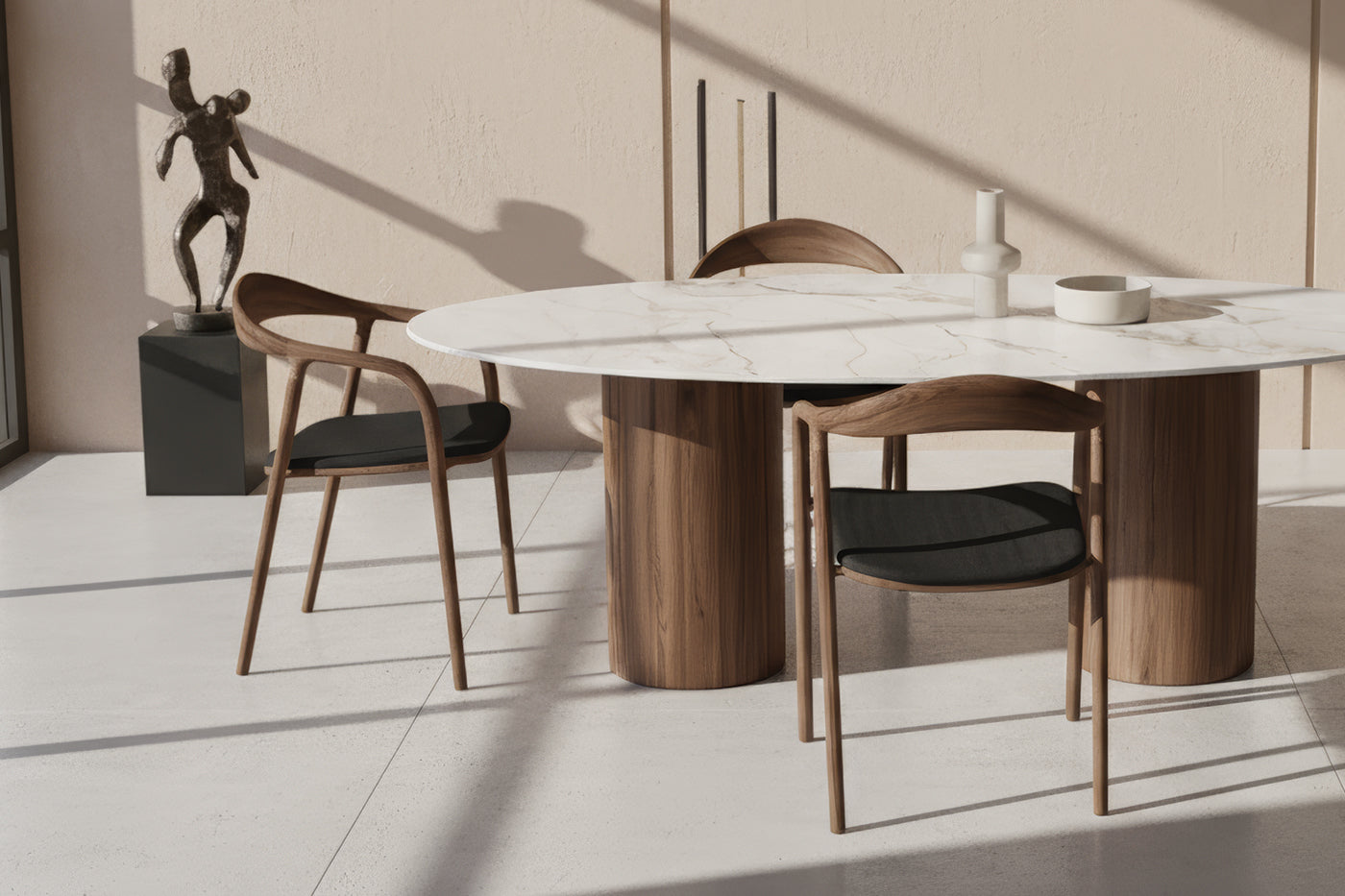 Elips Seramik Adel Tabla Silindir Ceviz Masa Takımı