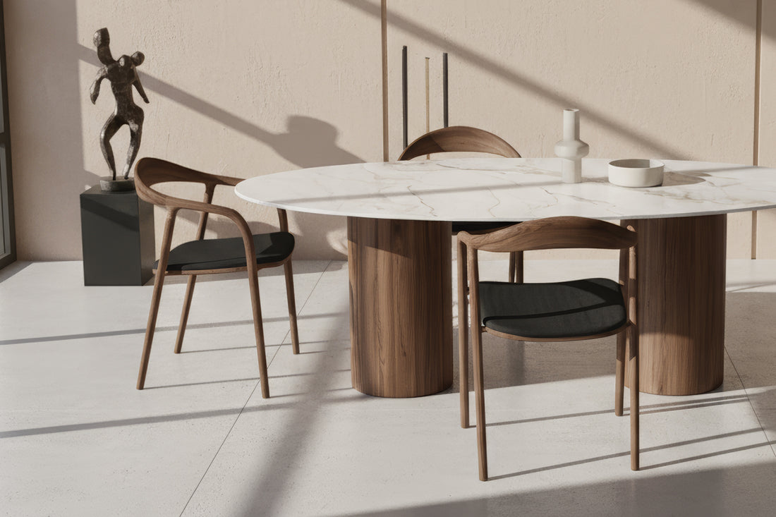 Elips Seramik Adel Tabla Silindir Ceviz Masa Takımı