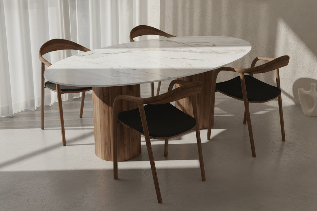 Elips Seramik Adel Tabla Silindir Ceviz Masa Takımı