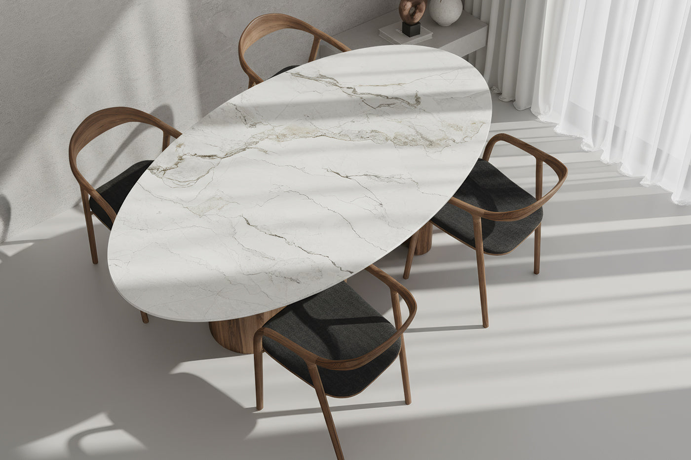 Elips Seramik Adel Tabla Silindir Ceviz Masa Takımı