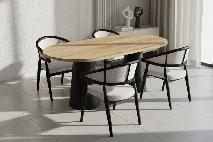 Oval Meşe MDF Konik Siyah Masa Takımı