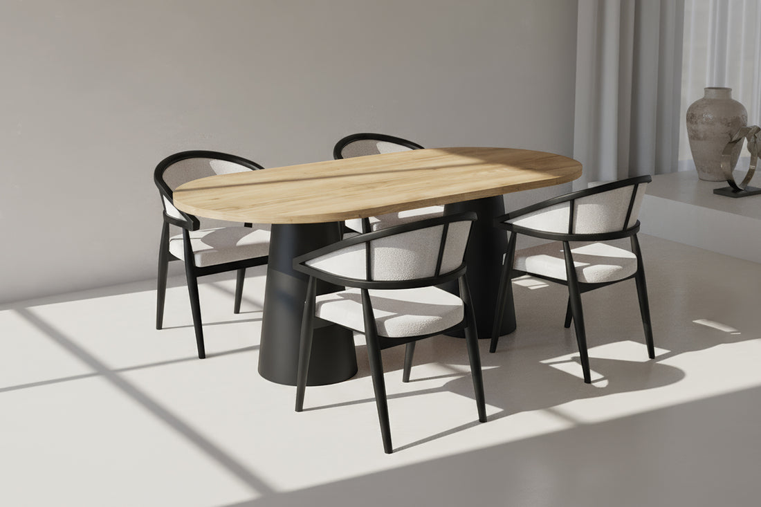 Oval Meşe MDF Konik Siyah Masa Takımı