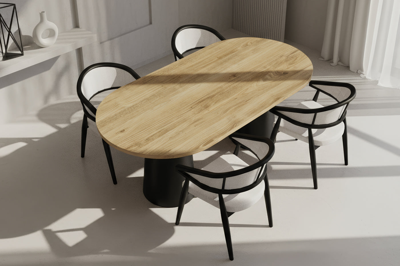 Oval Meşe MDF Konik Siyah Masa Takımı