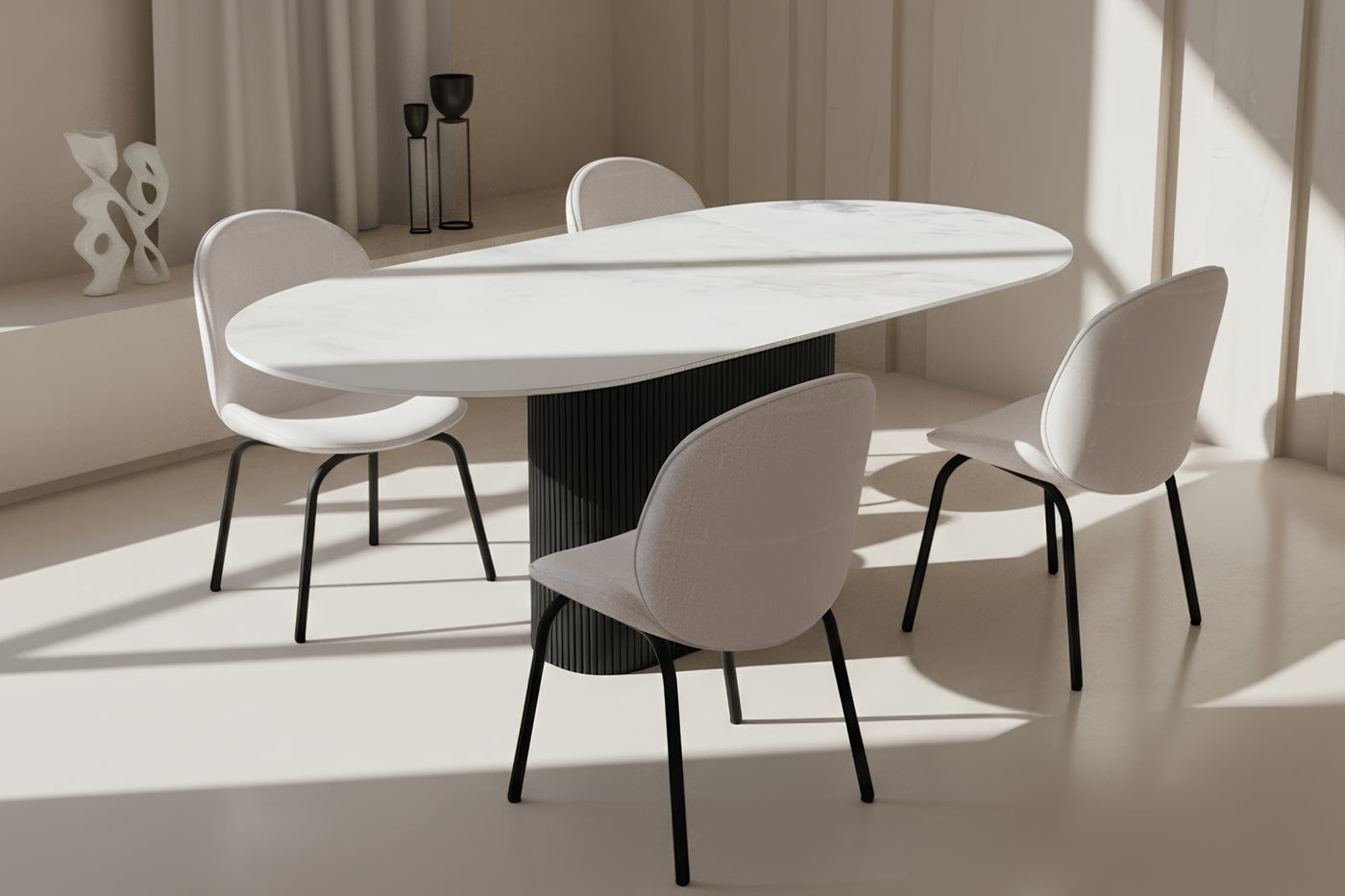 Oval Onyx Tek Çıtalı Siyah Masa Takımı