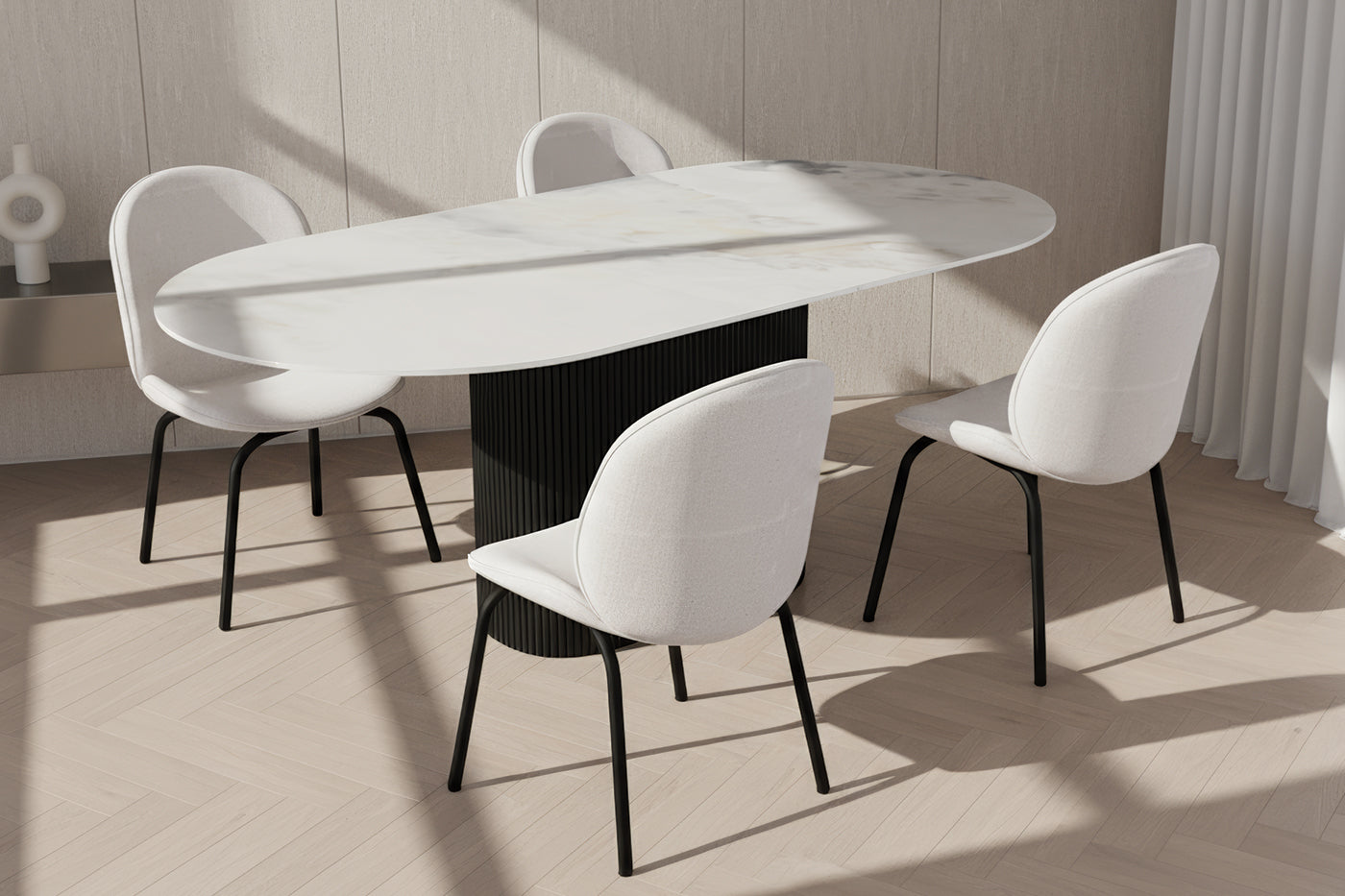 Oval Onyx Tek Çıtalı Siyah Masa Takımı