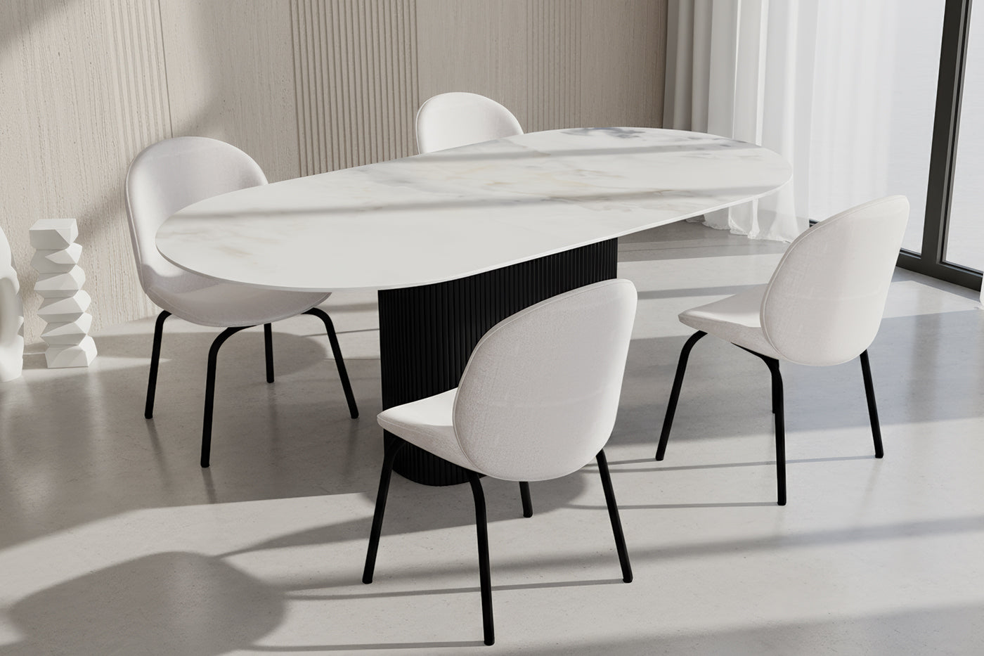 Oval Onyx Tek Çıtalı Siyah Masa Takımı