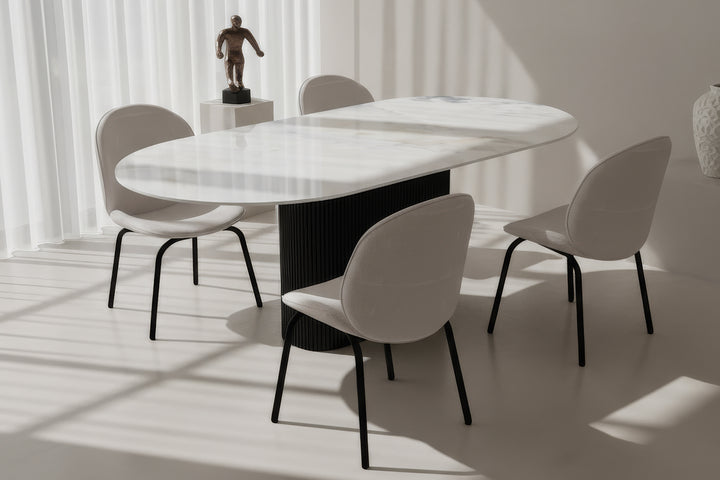 Oval Onyx Tek Çıtalı Siyah Masa Takımı