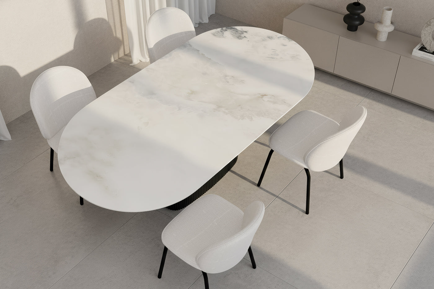 Oval Onyx Tek Çıtalı Siyah Masa Takımı