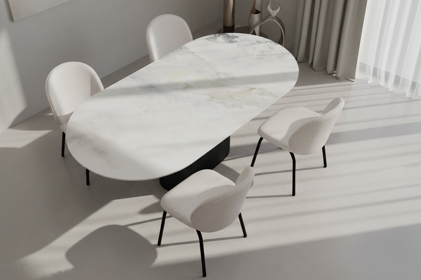 Oval Onyx Tek Çıtalı Siyah Masa Takımı